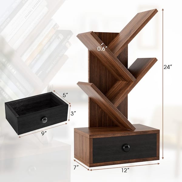 Brown Wood and Black Metal Book Display Rack Shelf, Desktop