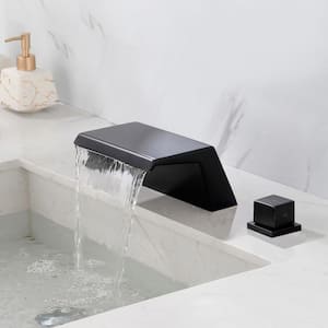 Lilac two Square Handle Waterfall Bathroom Sink Faucet with Valve in Matte Black