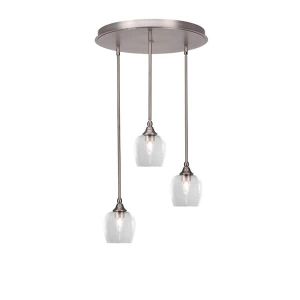 Unbranded Villa 3 Light Brushed Nickel, Cluster Pendant Light with 6 in. Clear Bubble Glass Shades, No Bulbs Included