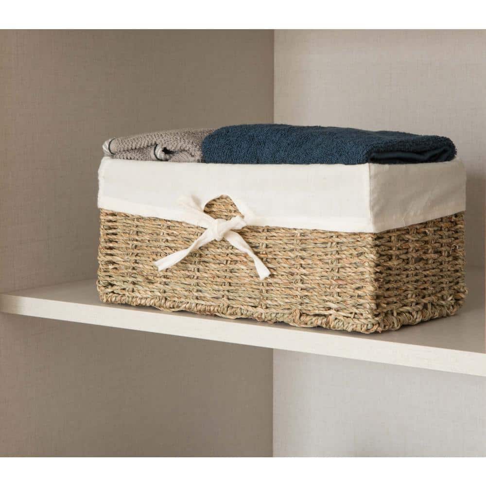 Coastal Charm Rectangular Seagrass Storage Basket with White Liner