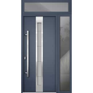 48 in. x 96 in. Right-hand/Inswing Frosted Glass Gray Graphite Steel Prehung Front Door with Hardware