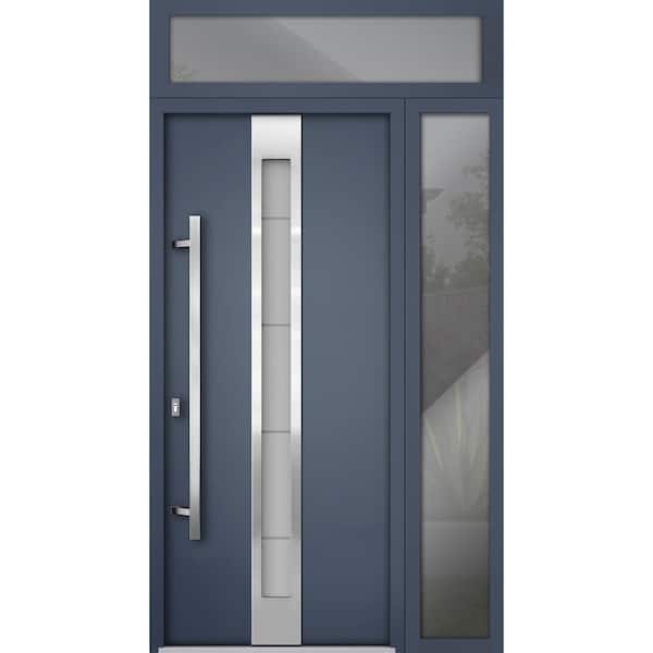 VDOMDOORS 48 in. x 96 in. Right-hand/Inswing Frosted Glass Gray Graphite Steel Prehung Front Door with Hardware