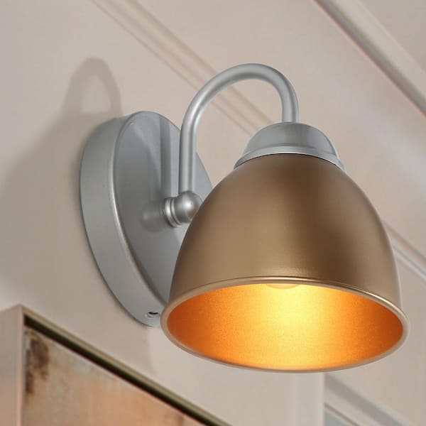 5 in. 1-Light Gold and Silver Modern Bathroom Wall Sconce Light, Transitional Brass Vanity Light with Metal Bell Shade