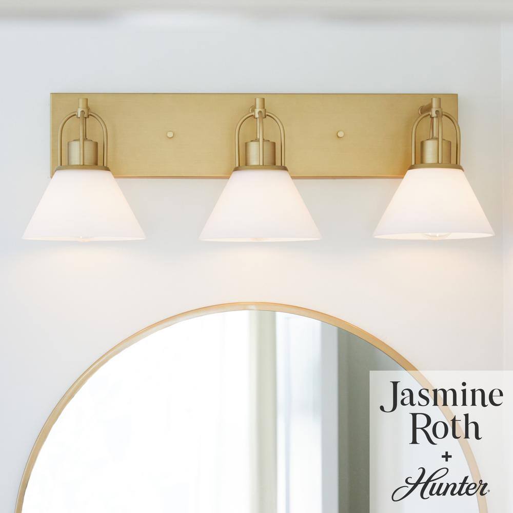 Luxe Gold 27.25" Dimmable 3-Light Vanity with White Glass Shades