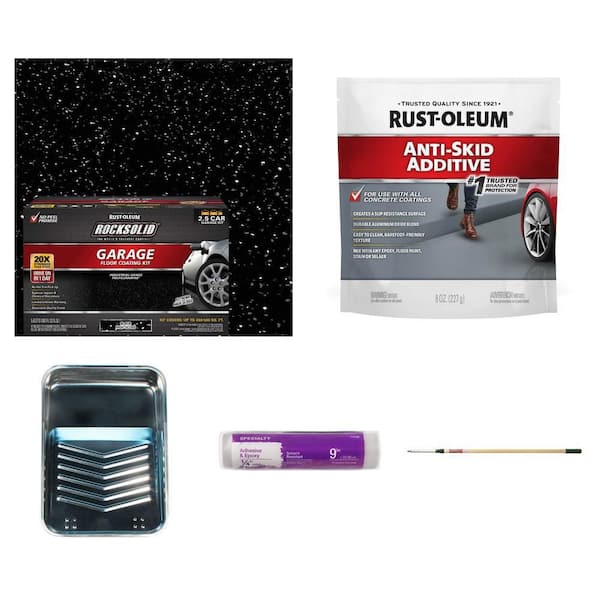 Black Polycuramine 2.5-Car Garage Floor Kit with 4 ft. - 8 ft. Pole, Anti-Skid Additive, 9 in. Tray and Roller Set