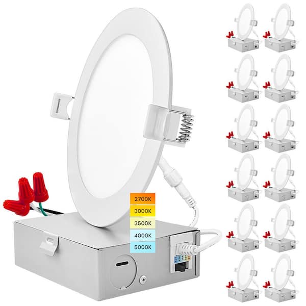 5 in. Ultra Thin Canless Integrated LED Recessed Light w/J-Box New Construction 12W 5CCT Dimmable 1000-Lumens (12-Pack)