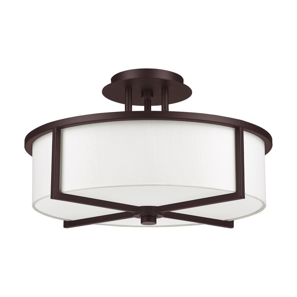 Wesley Modern Bronze Semi-Flush Mount with Off-White Drum Shade
