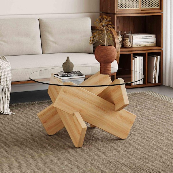 Polibi Modern 33.4 in. Transparent Round Glass Coffee Table