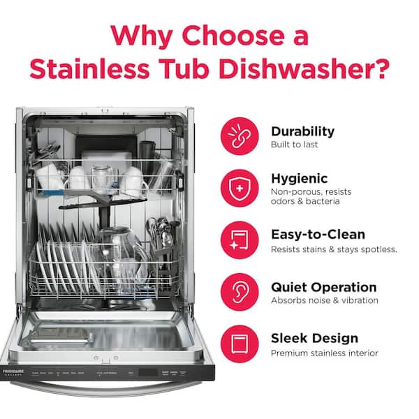 Frigidaire - Gallery 24 in Top Control Built In Tall Tub Dishwasher in Stainless Steel with 7 Cycles and CleanBoost
