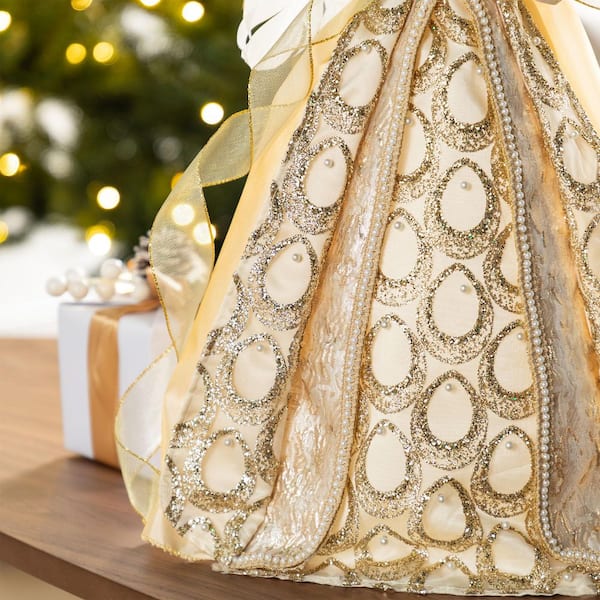 木製エンジェル Glitzhome 18.5 in. H Faux Fur & PVC Christmas Elegant Angel Tree