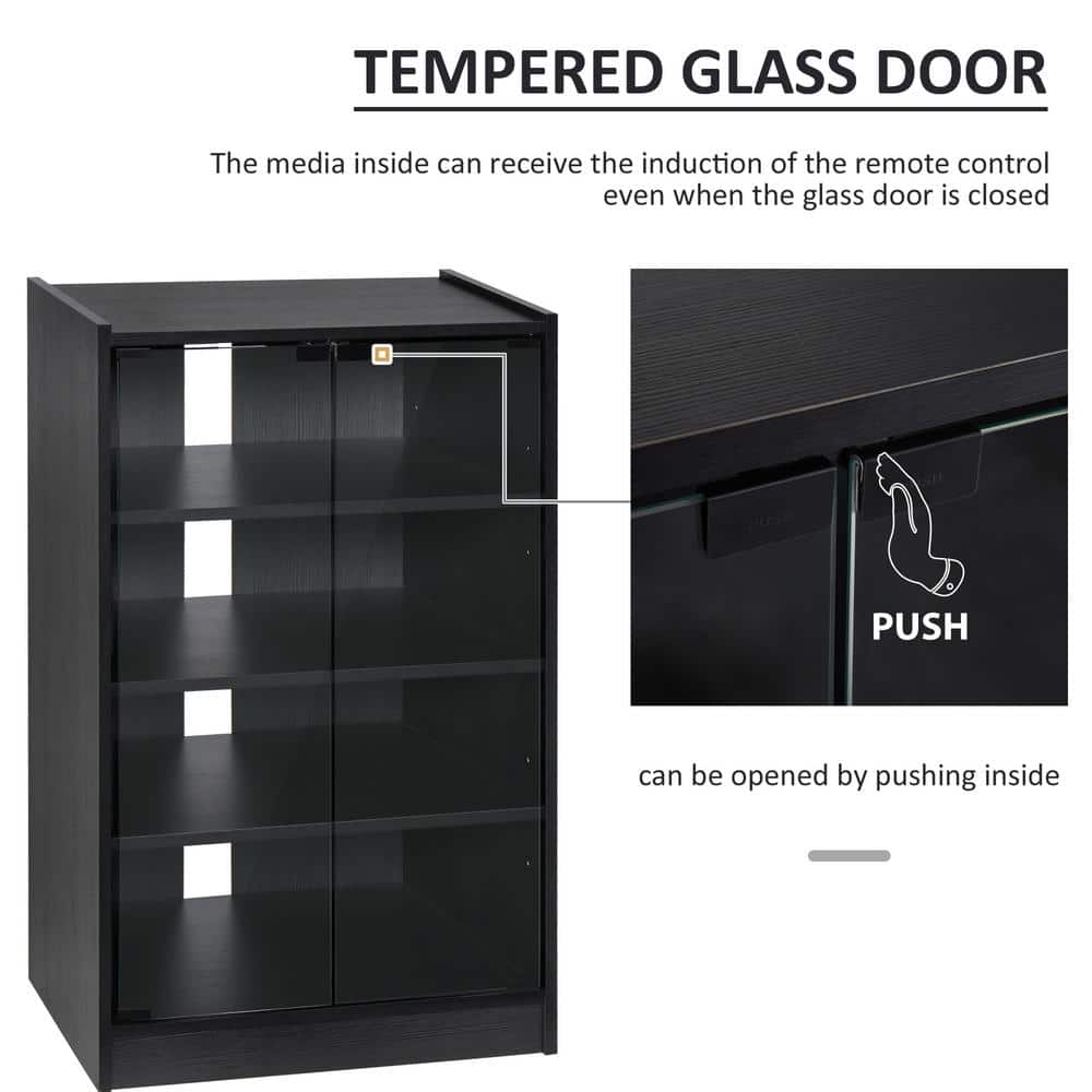 Black 5-Tier Media Console with Tempered Glass Doors
