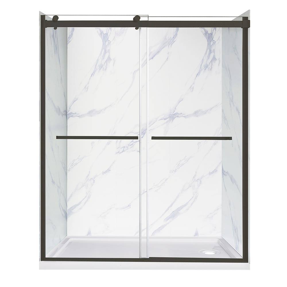 Double Roller 60 in. L x 30 in. W x 78 in. H Right Drain Alcove Shower Stall Kit in Carrara and Matte Black Hardware price history on PriceWatchPro