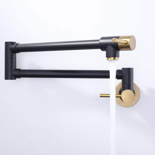 Wall Mounted Pot Filler Faucet with Double Handle in Black and Gold