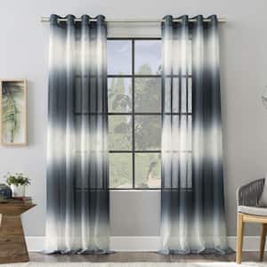 Atlantic Ombre 52 in. W x 84 in. L Open Weave Sheer Grommet Curtain Panel in Blue