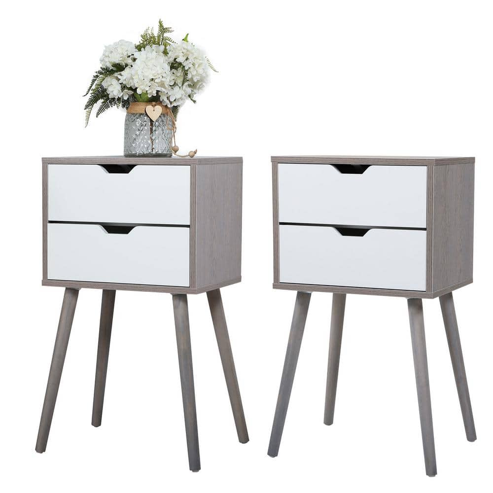Spaco 2Drawer Gray Set of 2Nightstand (16.9 in. W x 13 in. D x 28 in