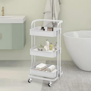 35 in. 3 Tier Metal Foldable Rolling Utility Cart in White