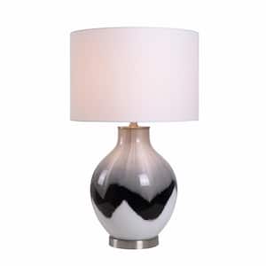 Daisy 25.5 in. Black and White Table Lamp with White Fabric Shade