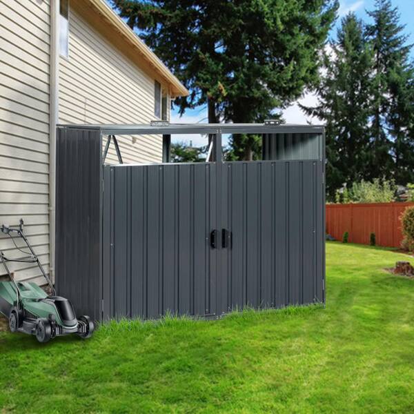 SUNRINX 5.25 x 2.63 ft. Metal Outdoor Charcoal Grey Garbage Bin