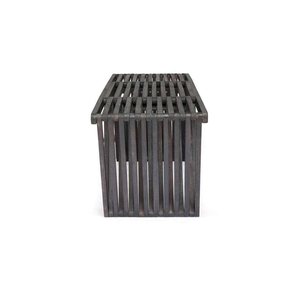Dark Gray Acacia Wood Outdoor Bench with Slat Design