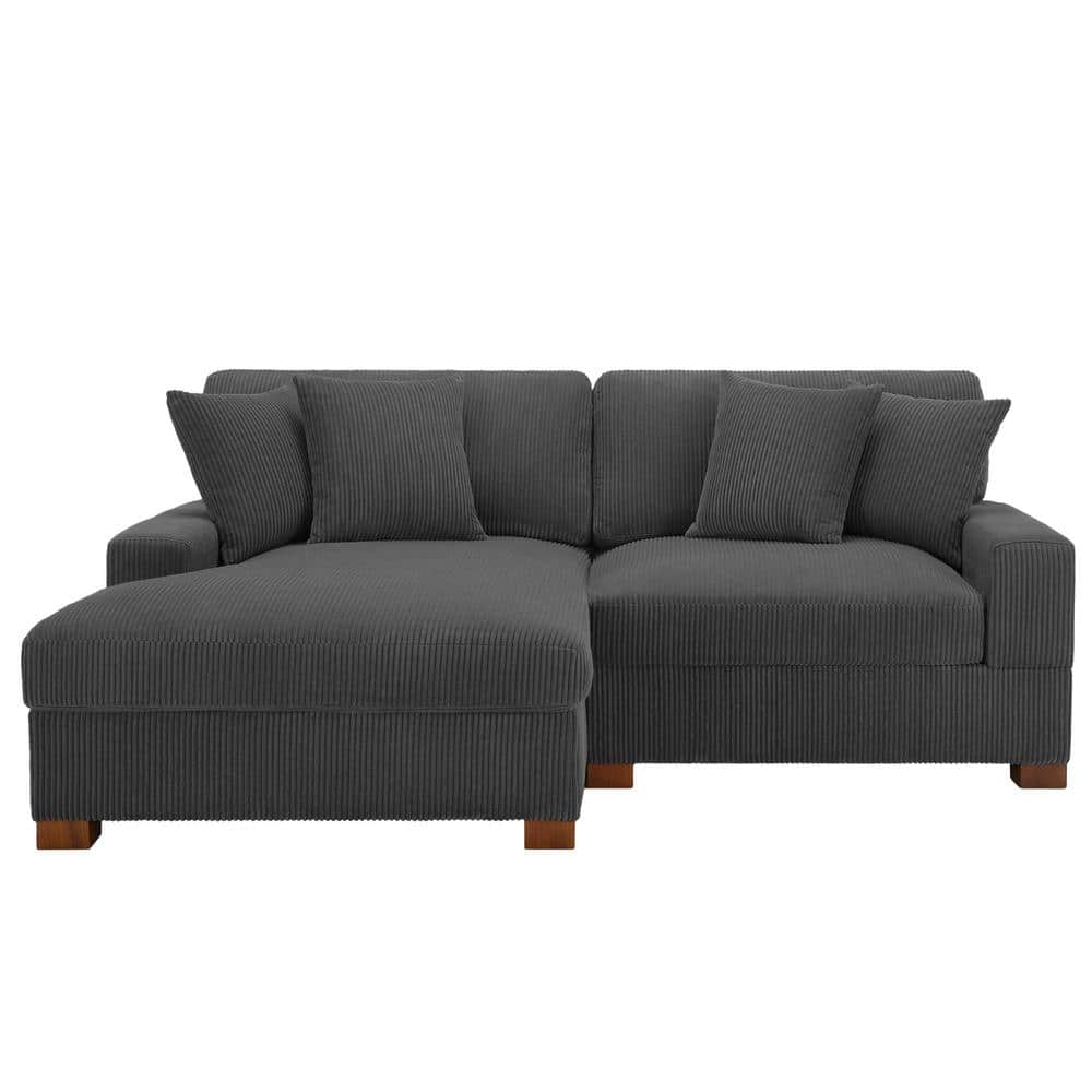 83.4 in. W Modern Square Arm 2-Piece Corduroy Fabric L-Shaped Sectional Sofa in Gray with Wood Legs