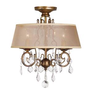 15 in. 3-Light Antique Gold Flush Mount Chandelier