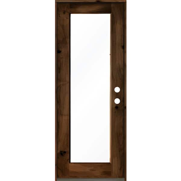 Krosswood Doors 32 in. x 96 in. Rustic Knotty Alder Left Hand Full-Lite Clear Provincial Stain Wood Inswing Single Prehung Front Door