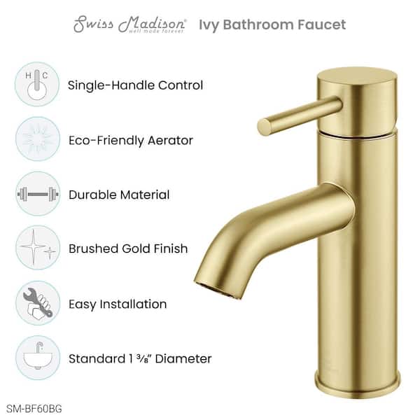 Ivy Single-Handle Single-Hole Bathroom Faucet in Brushed Gold