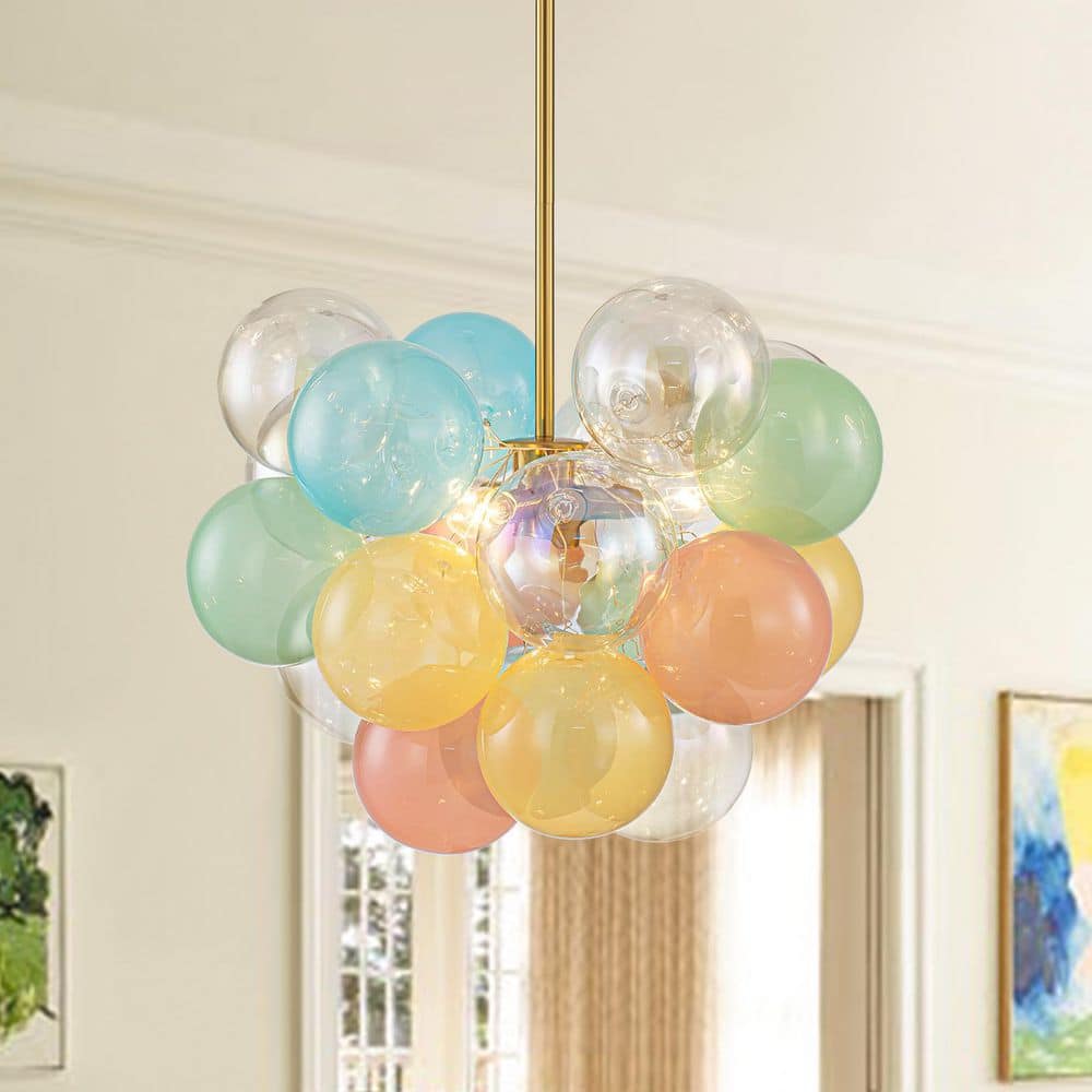 HaloPop 18.9 in. 3-Light Modern Brushed Gold Cluster Bubble Island Pendant Light with Multicolor Glass Globes Shades price history on PriceWatchPro