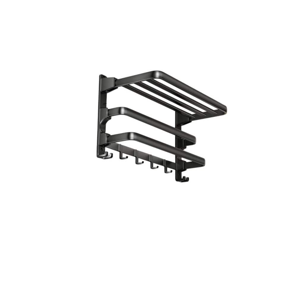 24 in. Towel Rack in Black, Bathroom Towel Shelf with 2-Towel Bar Foldable Towel Holder with 7-Hooks price history on PriceWatchPro