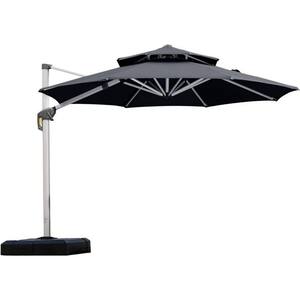 12 ft. Round Double-top Umbrella Aluminum Umbrella Cantilever Patio Umbrella for Garden Deck Backyard Pool in Grey
