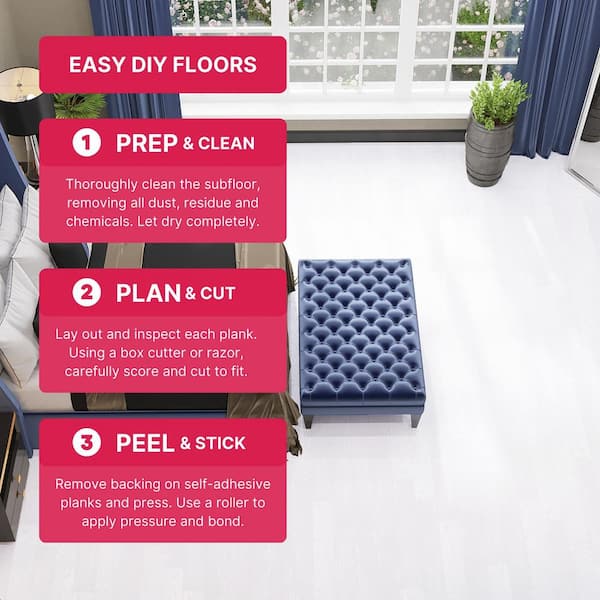 BaseCore Blanc 12 MIL x 6 in. W x 36 in. L Peel and Stick Waterproof Luxury Vinyl Plank Flooring (54 sqft/case)