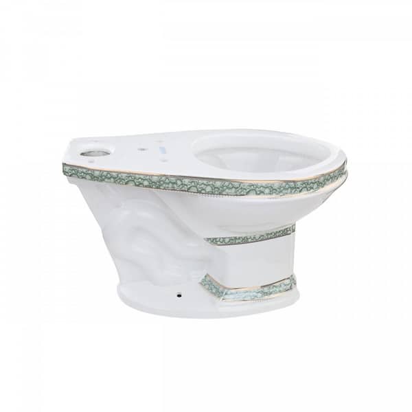 RENOVATORS SUPPLY MANUFACTURING Green and Gold India Reserve Design Porcelain Elongated Bathroom Toilet Bowl Only in White