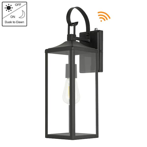 Hukoro Castle 1-Light 20.5 in. Dusk to Dawn Outdoor Wall Light with Matte Black Finish and Clear Glass Shade