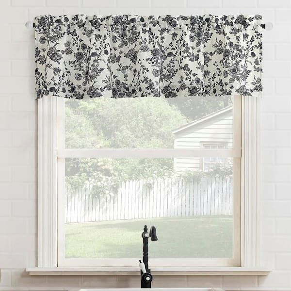 Elara Black Semi-Sheer 54 in. W x 14 in. L Rod Pocket Light Filtering Curtain Valance for Kitchens (Single Panel)
