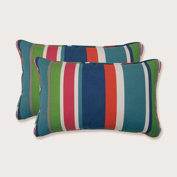 Pillow Perfect Stripe Blue Rectangular Outdoor Lumbar Throw Pillow 2-Pack