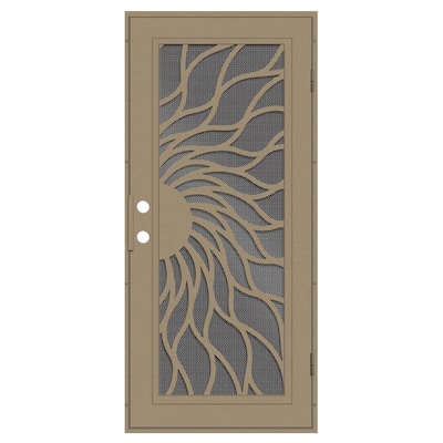 Sunfire 30 in. x 80 in. Left Hand/Outswing Desert Sand Aluminum Security Door with Black Perforated Metal Screen