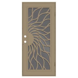 Sunfire 36 in. x 80 in. Left Hand/Outswing Desert Sand Aluminum Security Door with Black Perforated Metal Screen