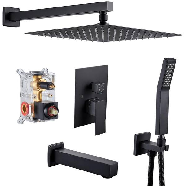 thumbnail image 2 of Bathroom House Chelsea Matt Black Square Waterfall Bath Shower Mixer Tap With Rigid Riser Rail Kit 2 of 3