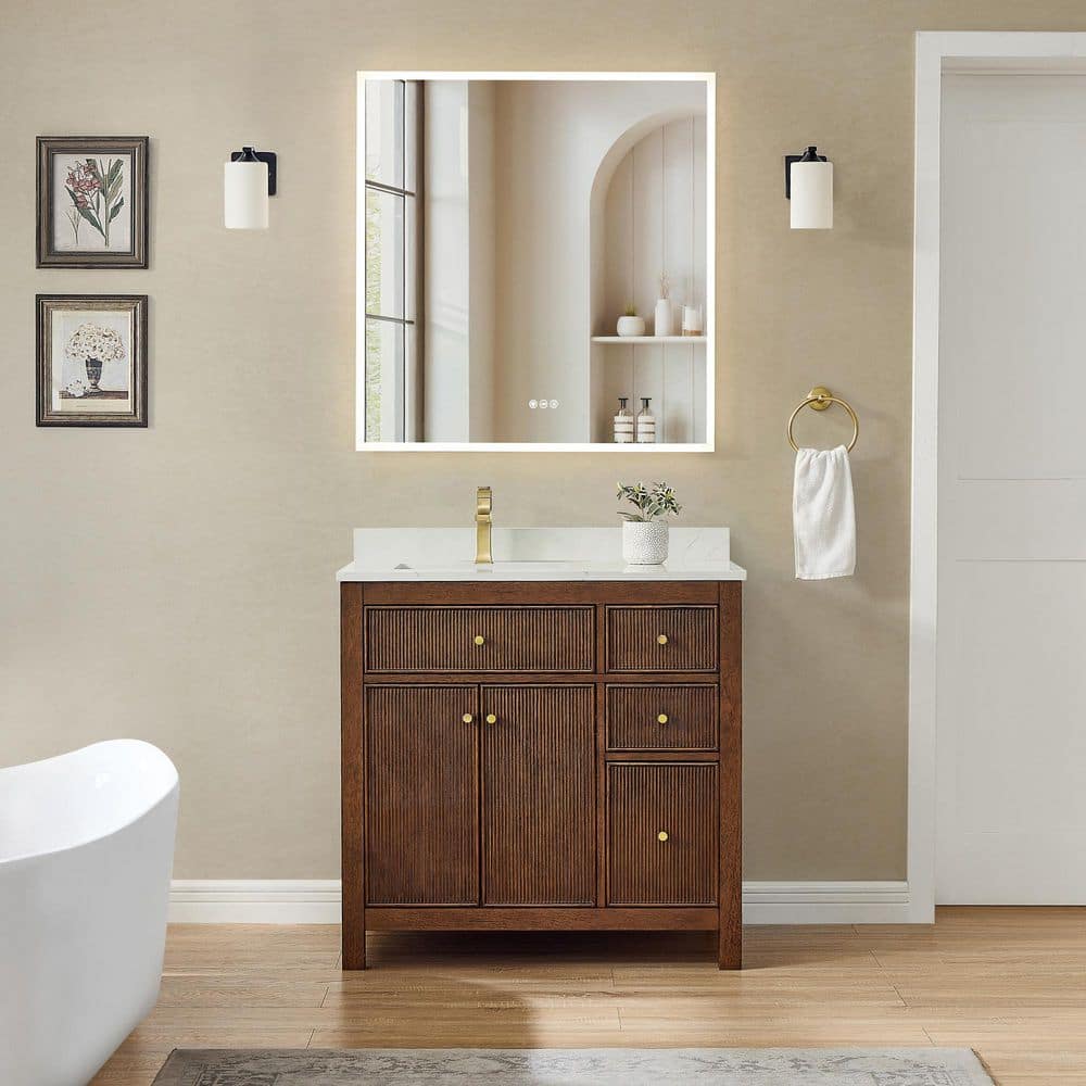 Pendry 36 in. Single Freestanding Dark Walnut Bath Vanity with Giotto Quartz Top price history on PriceWatchPro