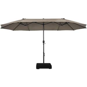 15 ft. Steel Double-Sided Patio Market Umbrella with Sandbags and External Cover in Coffee