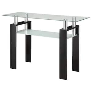 48 in. Black/Clear Standard Rectangle Glass Console Table with Shelf