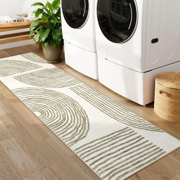 2 ft. x 6 ft. Brown Modern Linear Print Rug Abstract Design Soft and Washable for Dining Room Living Room Area Rug