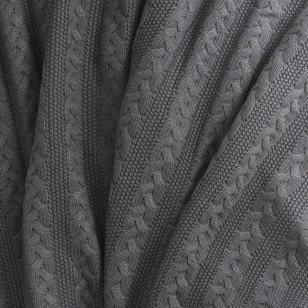 Gray Cable Knit Acrylic Throw Blanket, 50 x 60"