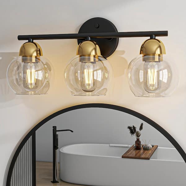 Pia Ricco 18.32 in. 3-Lights Gold and Black bathrooms Vanity Light