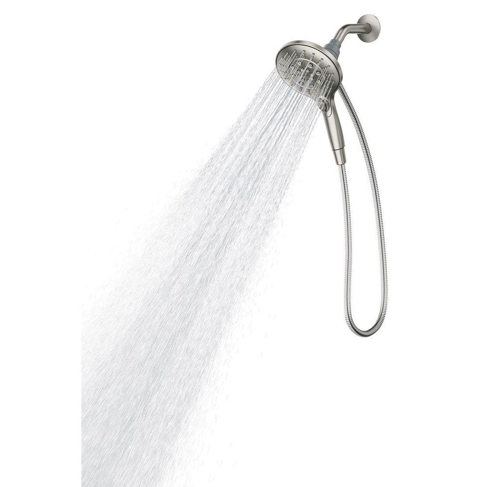 Brushed Nickel 6-Setting Handheld Rain Showerhead with Magnetic Dock