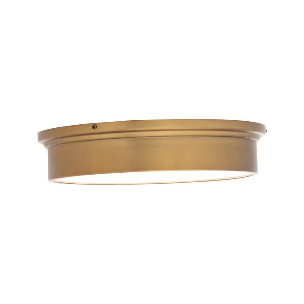 Elegant Aged Brass 12" LED Flush Mount with Opal Glass Diffuser