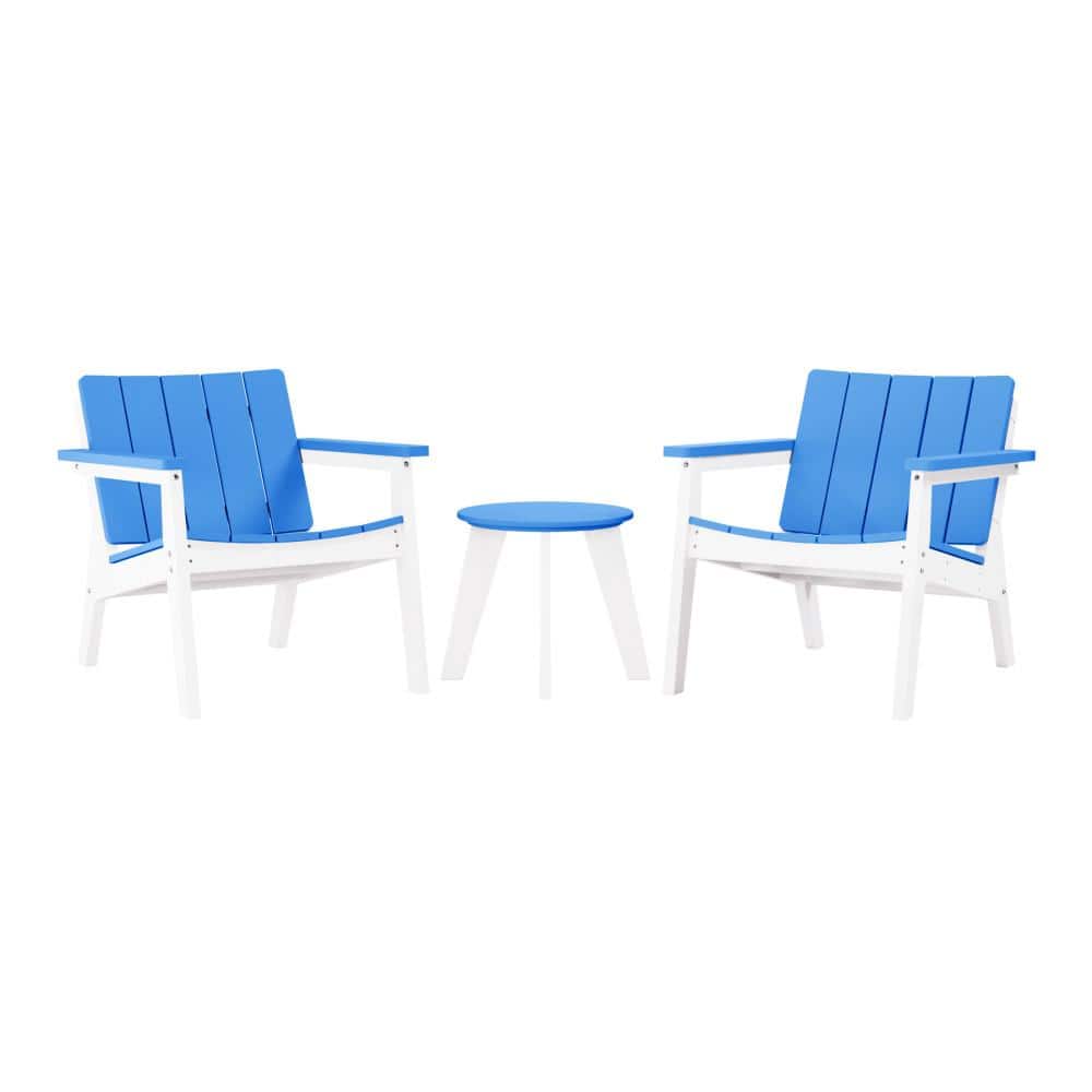 Porschside Outdoor Patio All Weather 3-Piece HDPE Plastic Conversation Set, White/Pacific Blue price history on PriceWatchPro