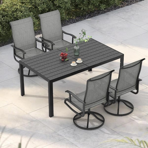5-Piece Metal Outdoor Dining Set with 4-Swivel Patio Chairs and Rectangular Table, Patio Dining Table (Set for 4)