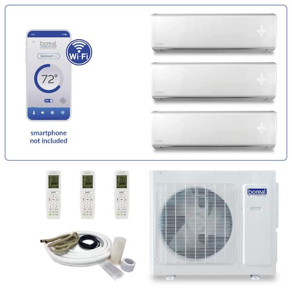 Brisa Triple Zone 28400 BTU 2.5 Ton Smart Home Ductless Mini Split Air Conditioner Heat Pump 25 ft. Install Kit 230V