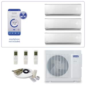 Brisa Triple Zone 28400 BTU 2.5 Ton Smart Home Ductless Mini Split Air Conditioner Heat Pump 25 ft. Install Kit 230V